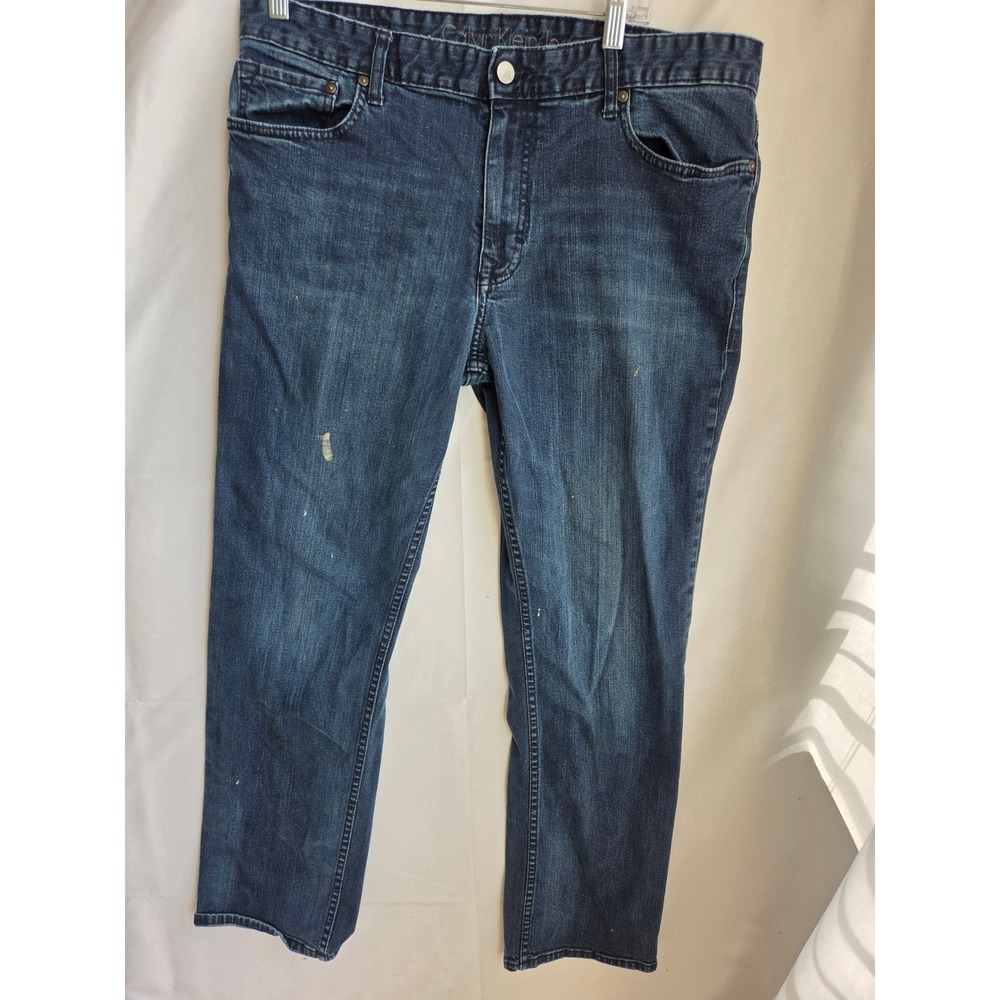 Calvin Klein Slim Straight Jeans Mens Blue Dark Wash Slim Mid Straight